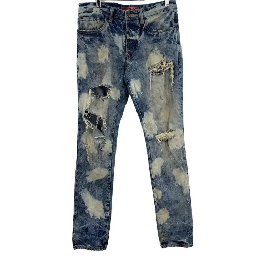 Strivers Row Men's Grey Birch Distressed Fit Raw‎ Bleached Jeans Size 30x31 NWT